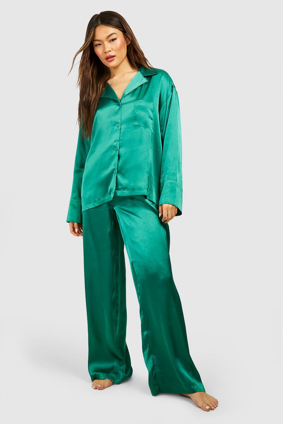 Emerald grön Oversized Satin Pyjama  
