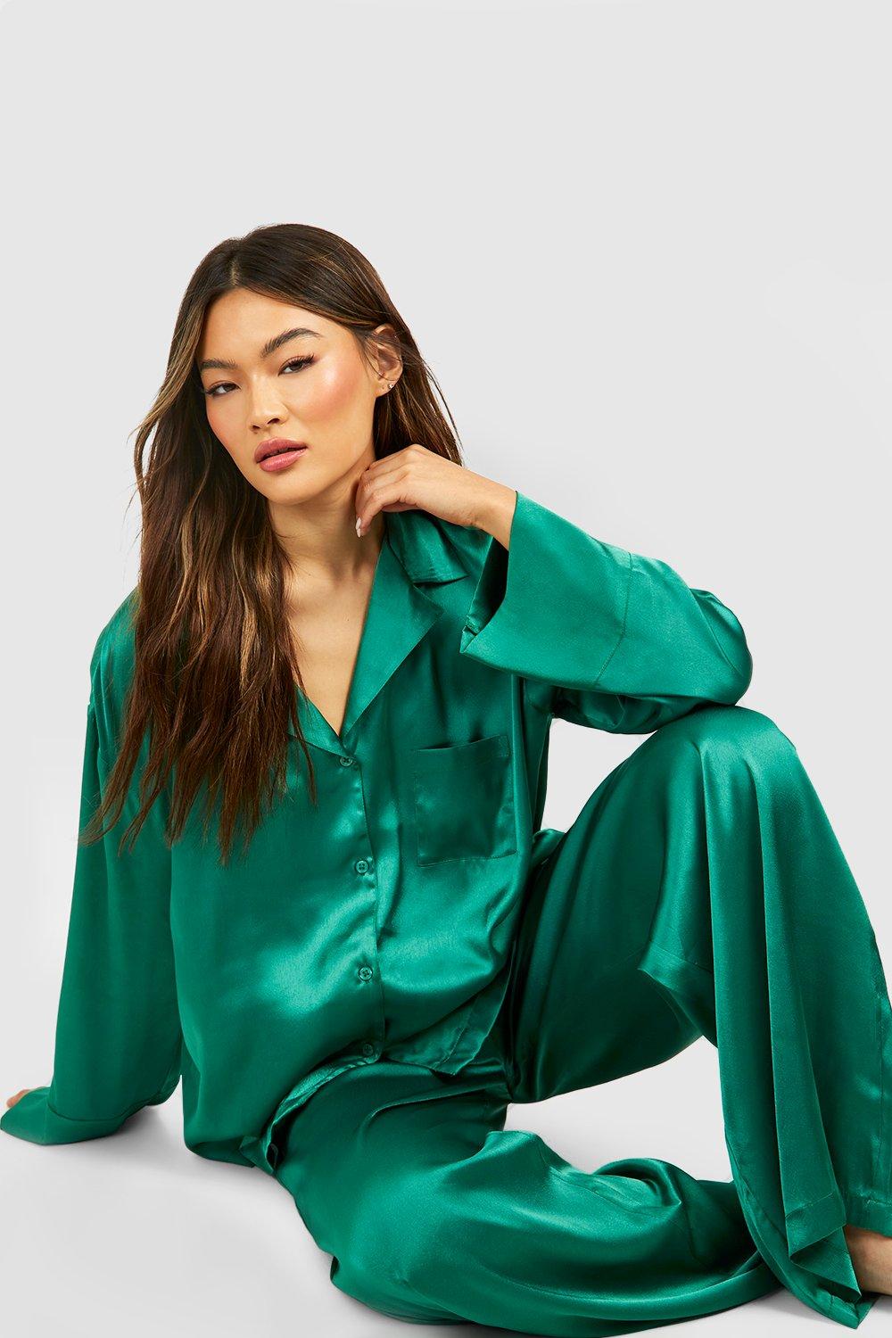 Emerald green satin online pajamas