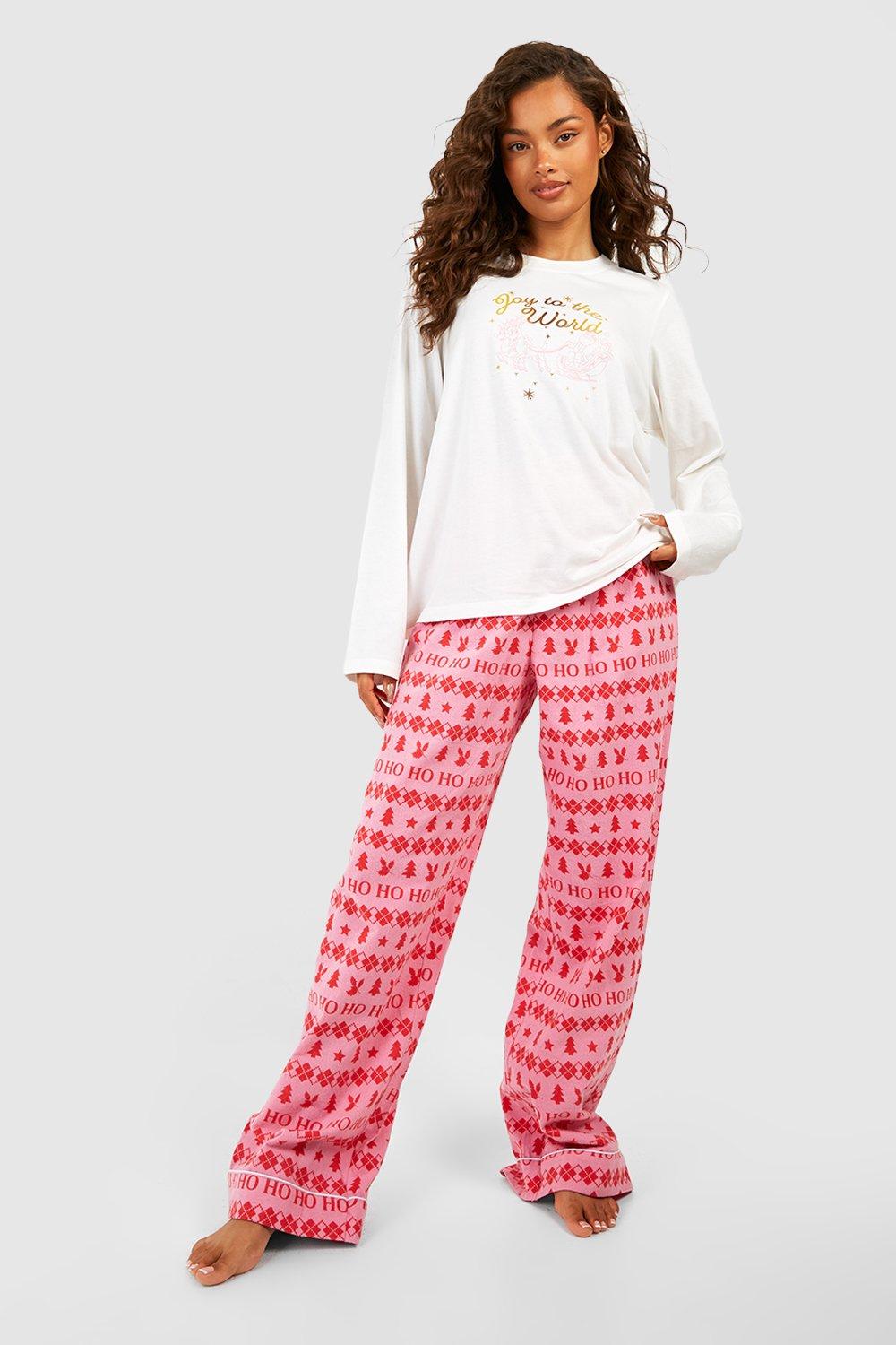 Christmas Brushed Print Pajama Pants & Tshirt Set