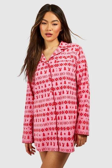Christmas Brushed Print Pajama Shirt pink