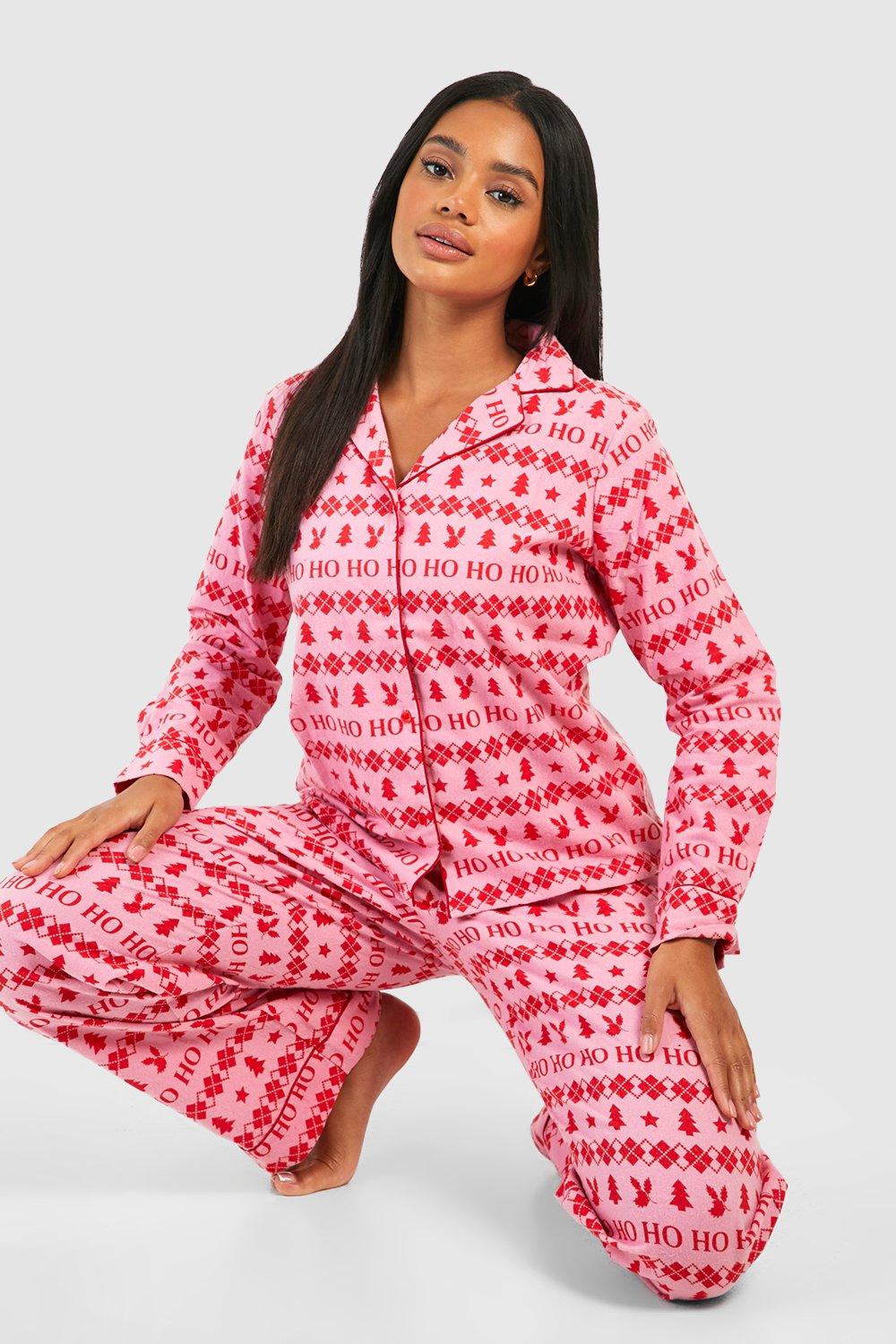 Christmas Brushed Print Pajama Pants Set boohoo