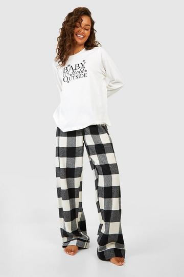 Christmas Print T Shirt And Brushed Flannel Pants Set