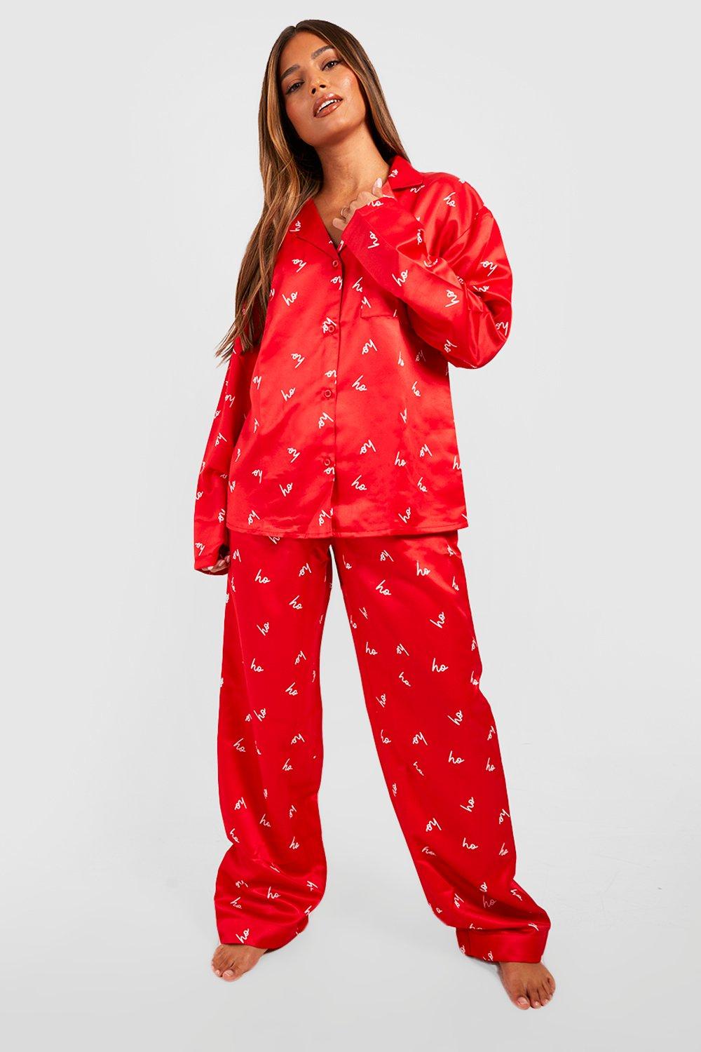 All Over Christmas Print Satin Pajama Pants Set