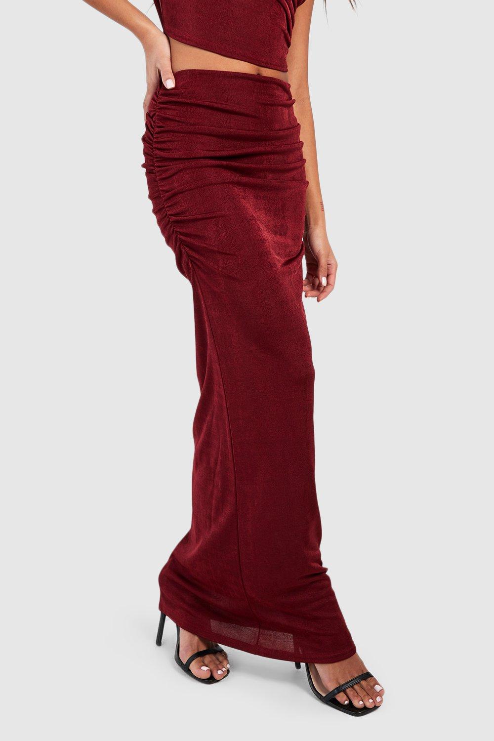 Acetate Slinky Asymmetric Ruched Top Ruched Maxi Skirt