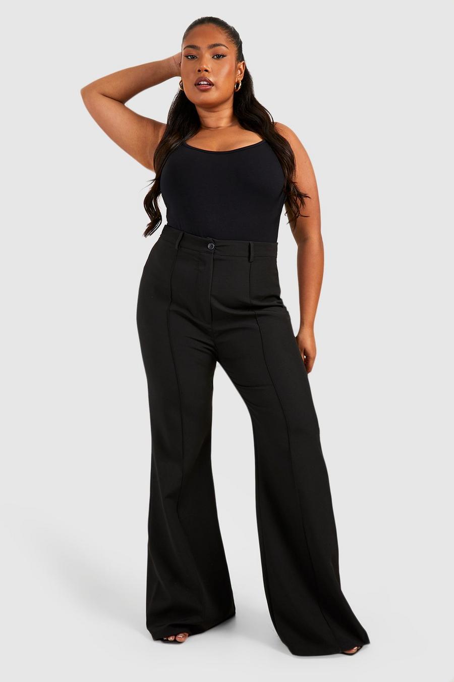 Black Plus Woven Seam Detail Tailored Flare Pants image number 1