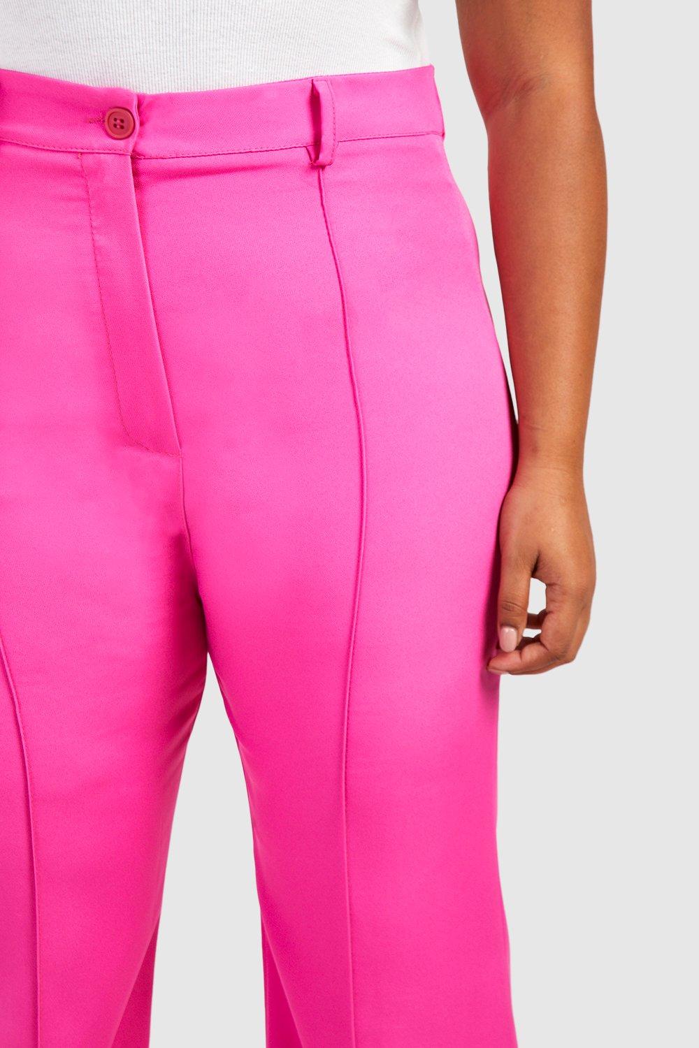 Bright Pink Woven High Waisted Tailored Wide Leg Pants