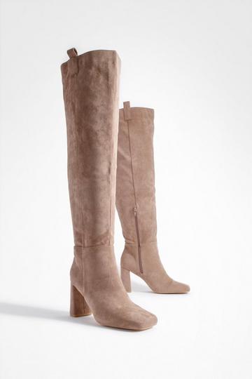 Wide Width Tab Detail Over The Knee Boots taupe