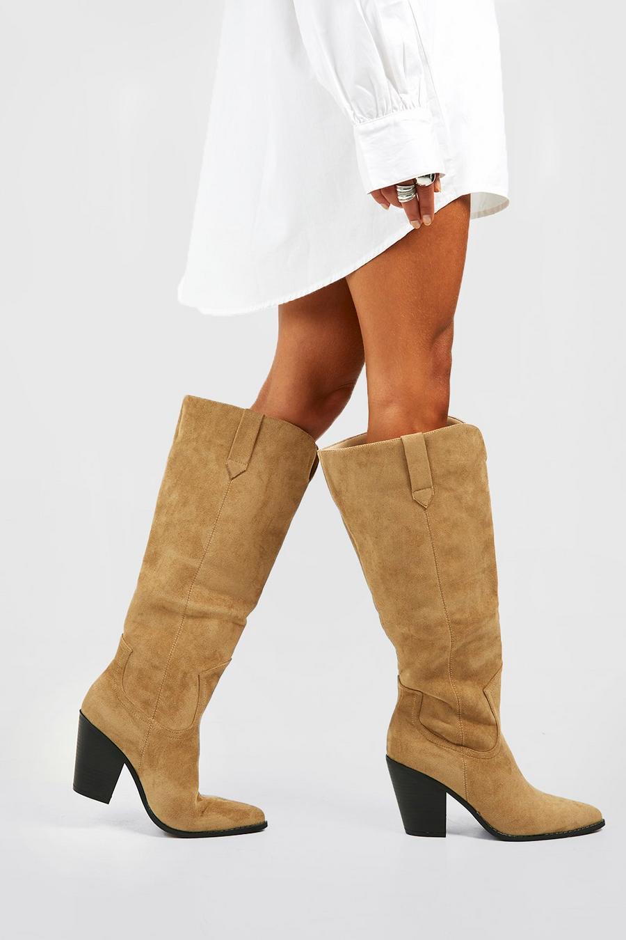 Taupe Wide Fit Slouchy Cowboy Boots image number 1