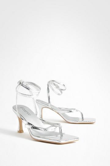 Snake Toe Post Low Wrap Up Sandals silver