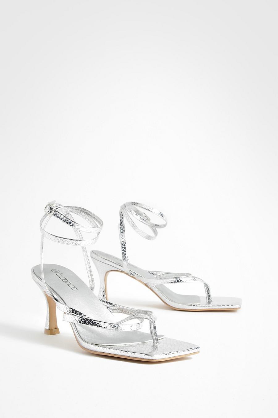 Silver Snake Toe Post Low Wrap Up Sandals image number 1
