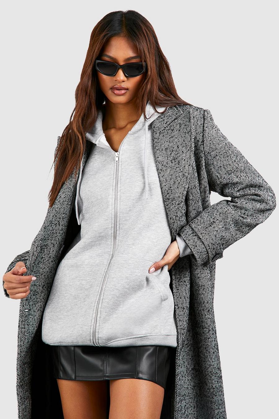 Women's Grey Marl Tall Basic Zip Through Hoodie