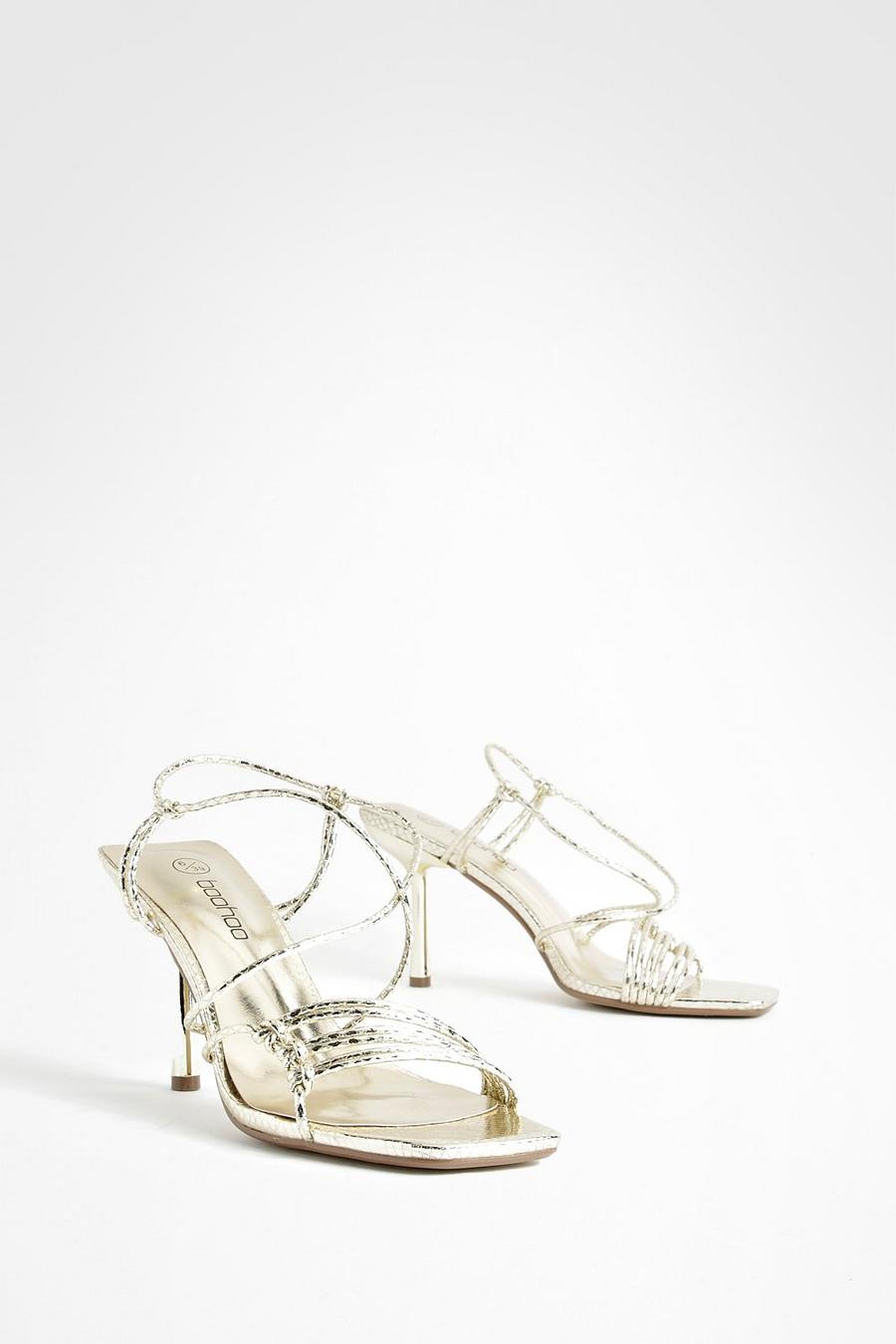 Gold metallizzato Knot Detail Strappy High Heels