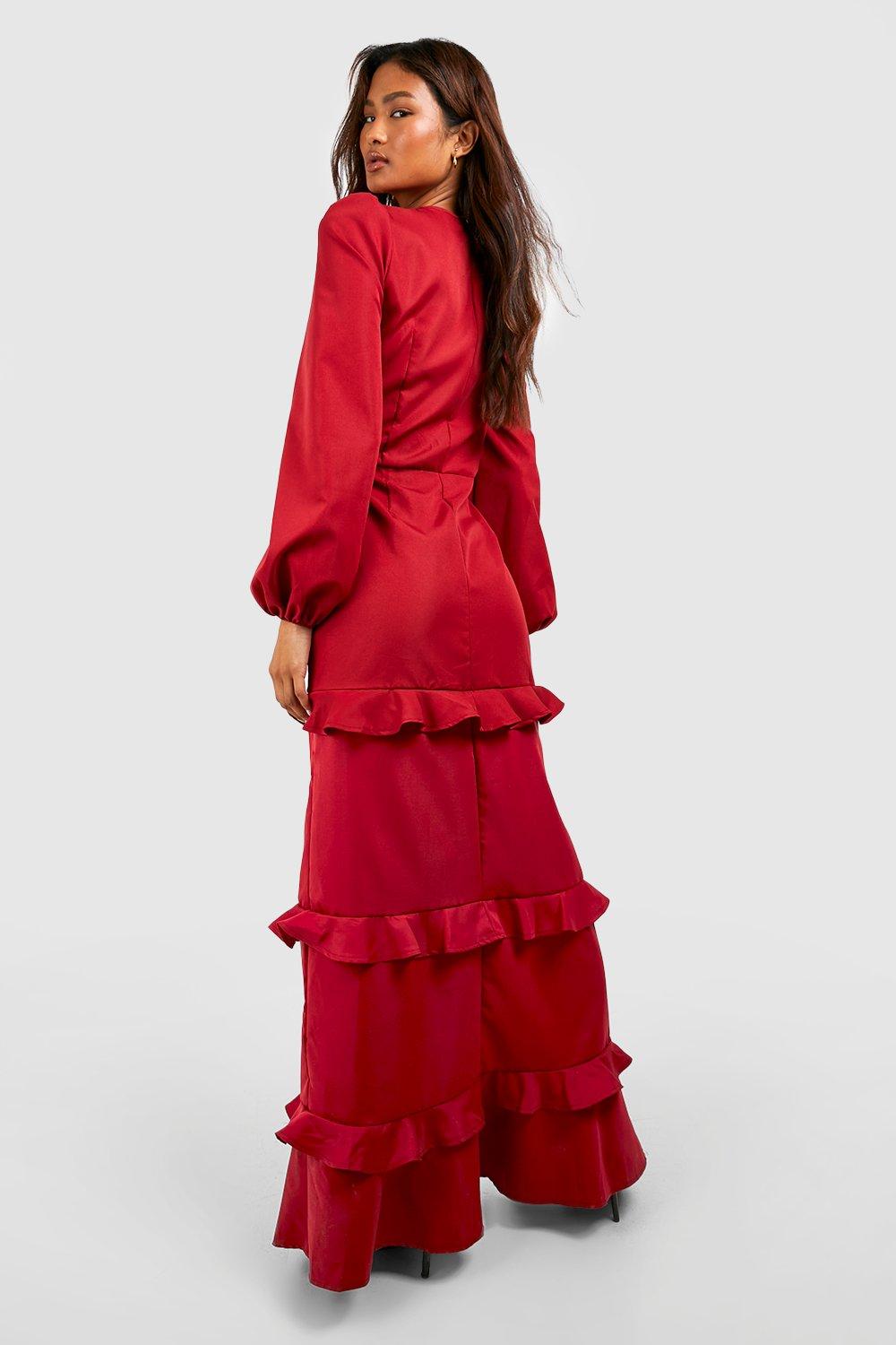 Boohoo red hot sale maxi dress