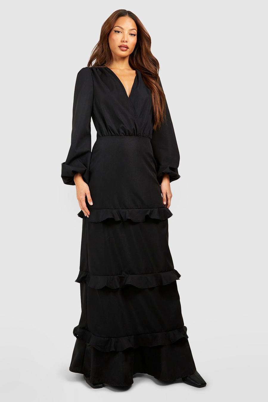 Black Tall Maxi Jurk Met Ruches image number 1