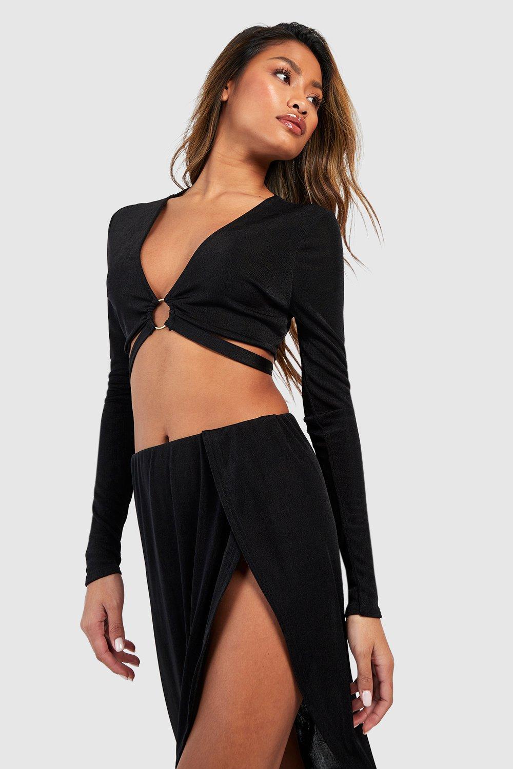 Acetate Slinky O Ring Cut Out Top & Maxi Skirt | boohoo