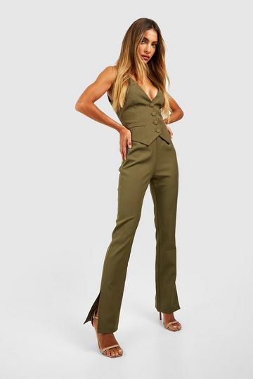 Slim Fit Kick Flare Tailored Trousers khaki