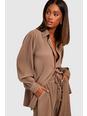 Taupe Premium Plisse Relaxed Fit Shirt