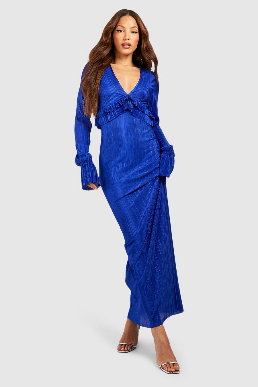 Cobalt Tall Plisse Frill Longsleeve Maxi Dress image number 1