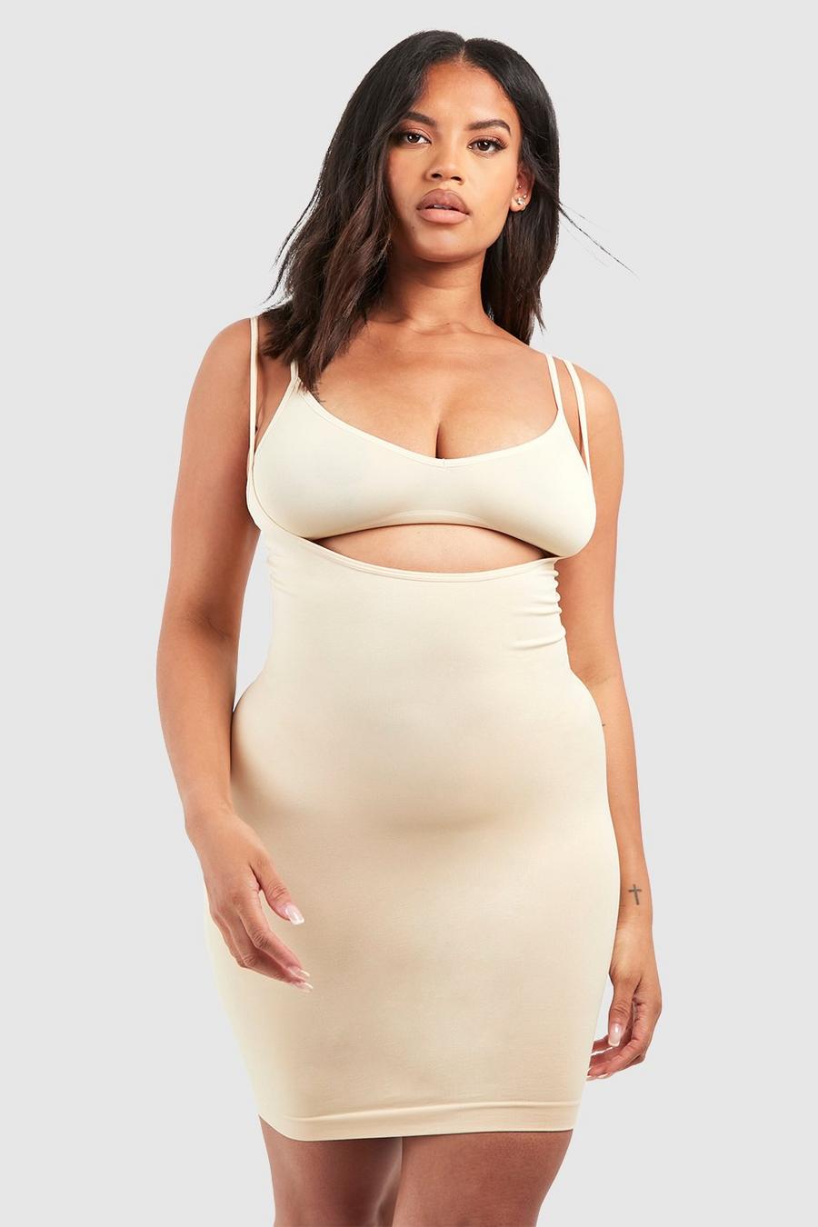 Boohoo Plus Seamless Control Shaping Under Bust Dress in Natural