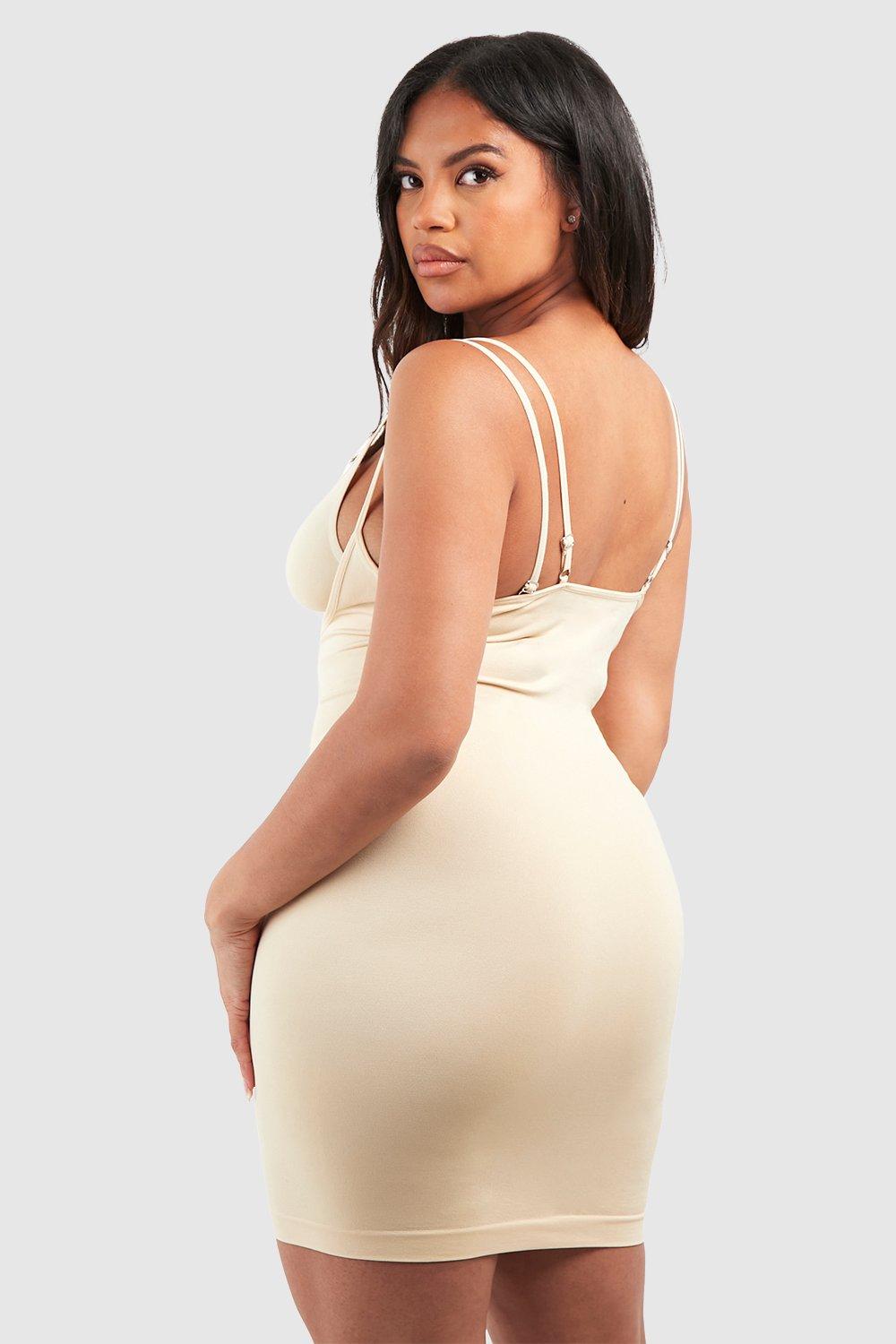 Boohoo Plus Seamless Control Shaping Under Bust Dress in Natural