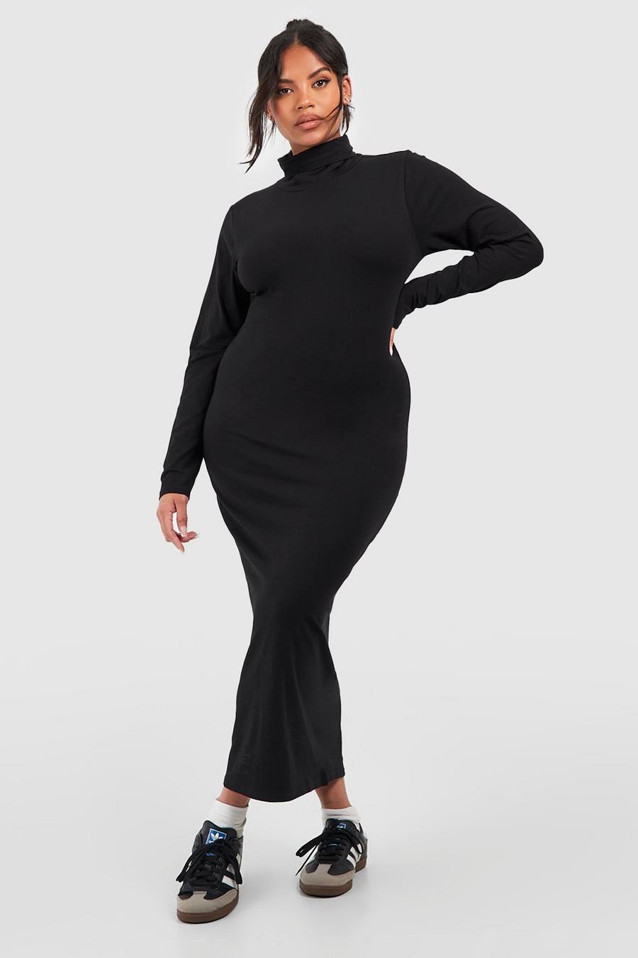 Vestito longuette Plus Size Premium super morbido con collo alto, Black image number 1