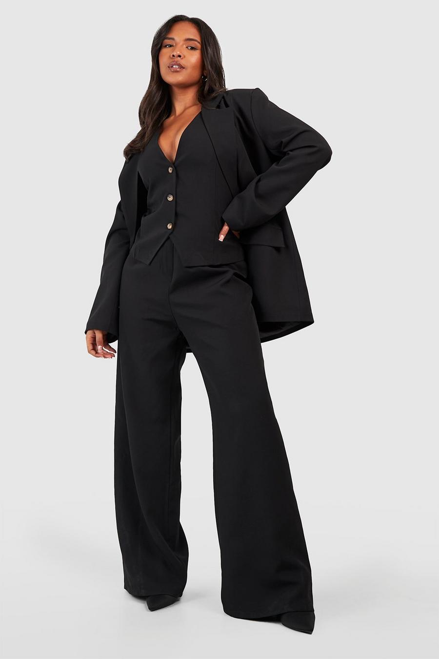 Black Plus Geweven Getailleerde Wide Leg Broek