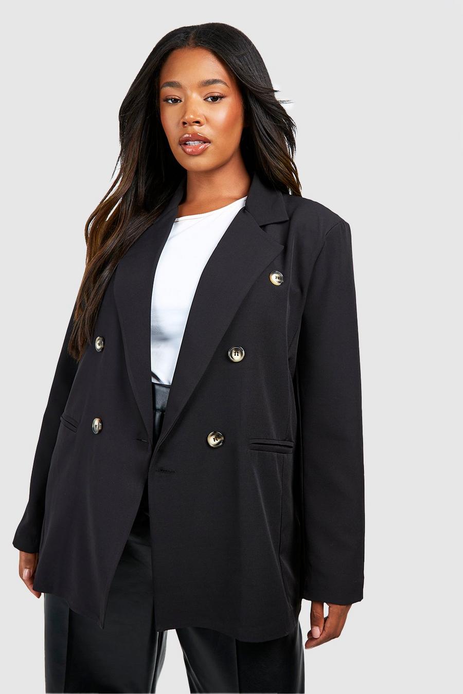 Black Plus Woven Double Breasted Oversized Blazer image number 1