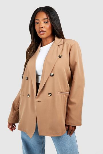 Plus Woven Double Breasted Oversized Blazer camel