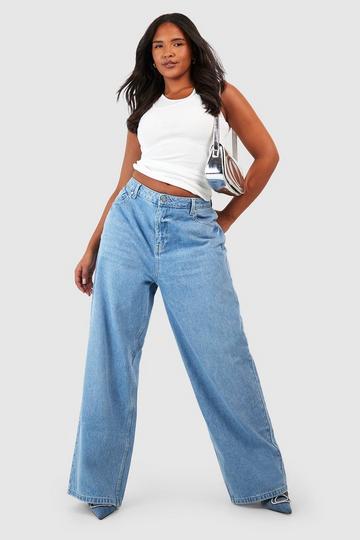 Plus Bleach Wash Wide Leg Jean mid blue