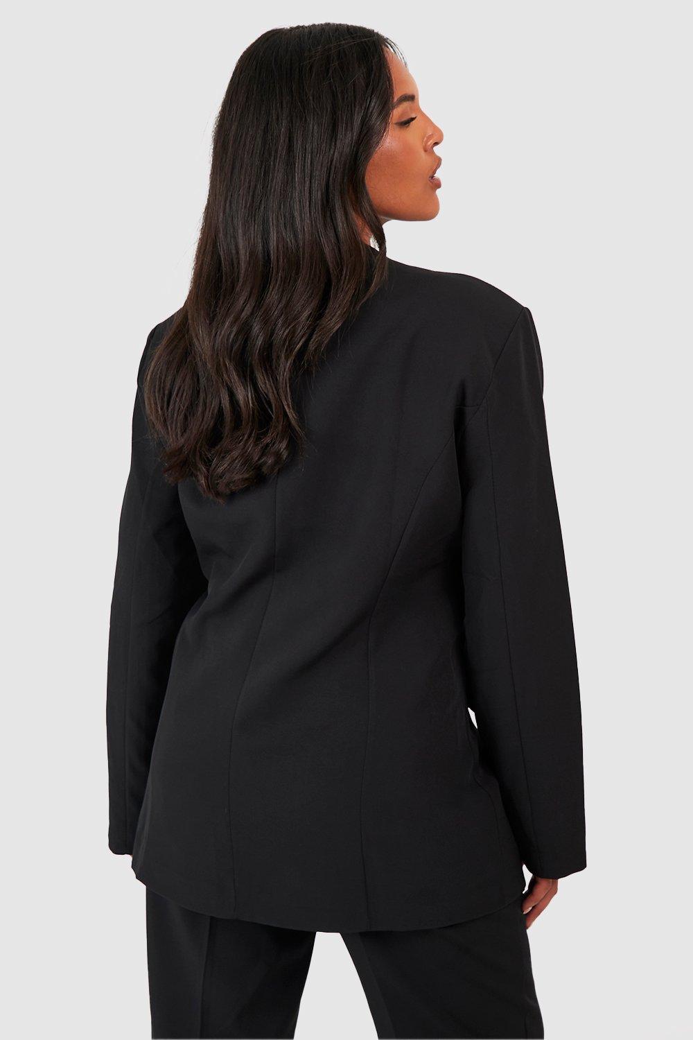 Plus Woven Horn Button Long Sleeve Blazer boohoo NZ