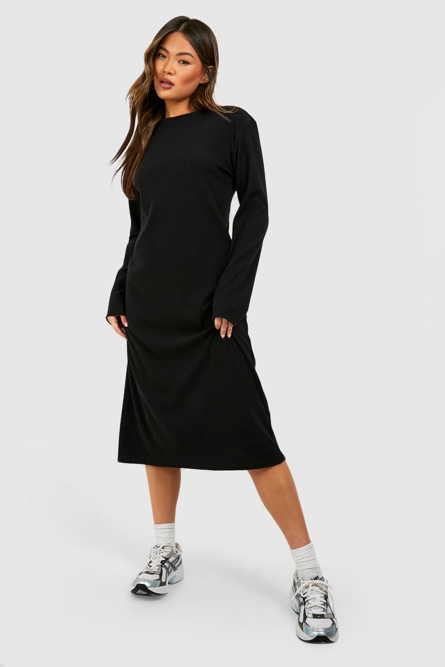 Black Soft Rib Oversized Column Midi Dress image number 1