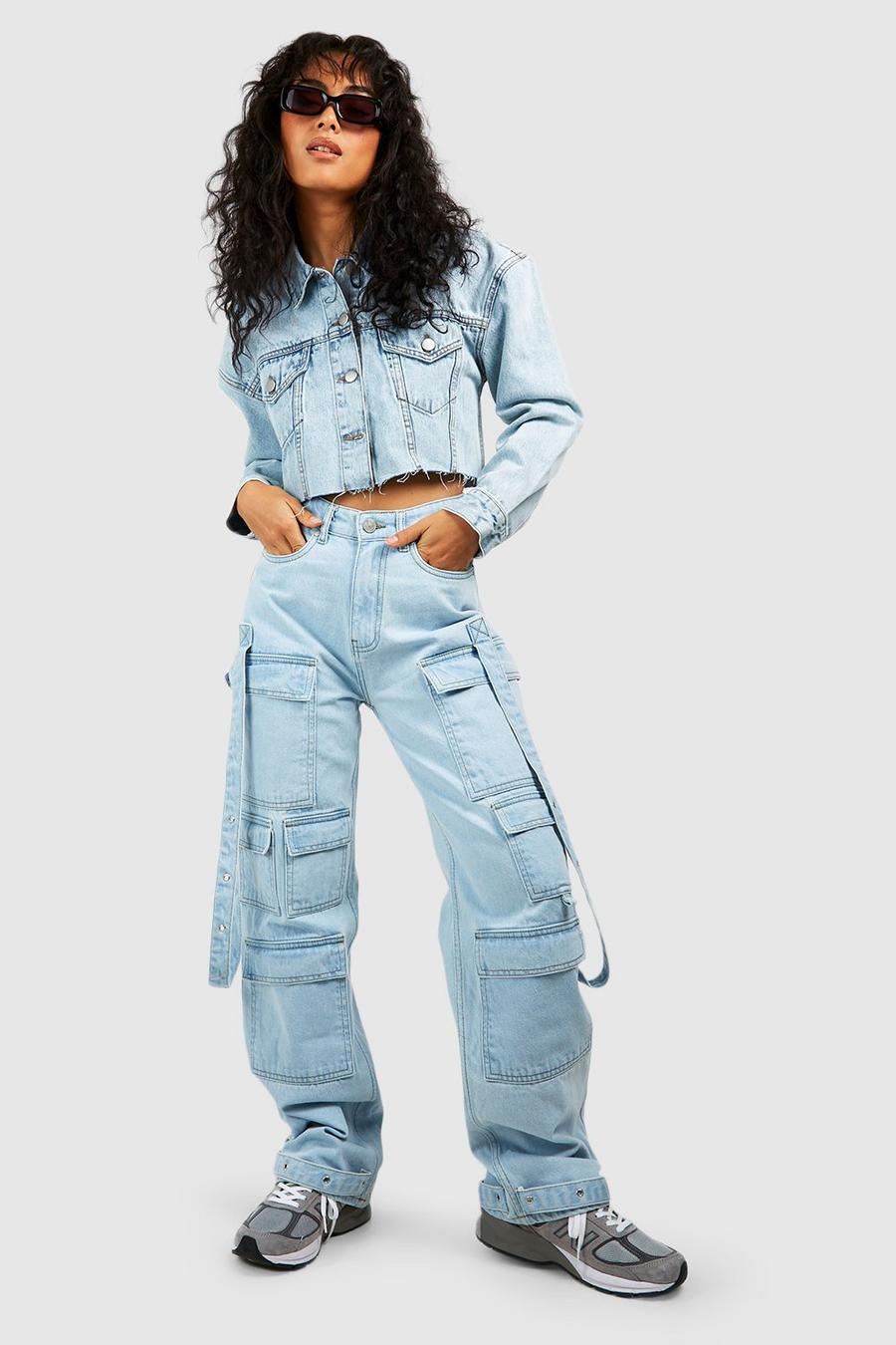 Lockere Cargo-Jeans mit Taschen, Ice blue image number 1