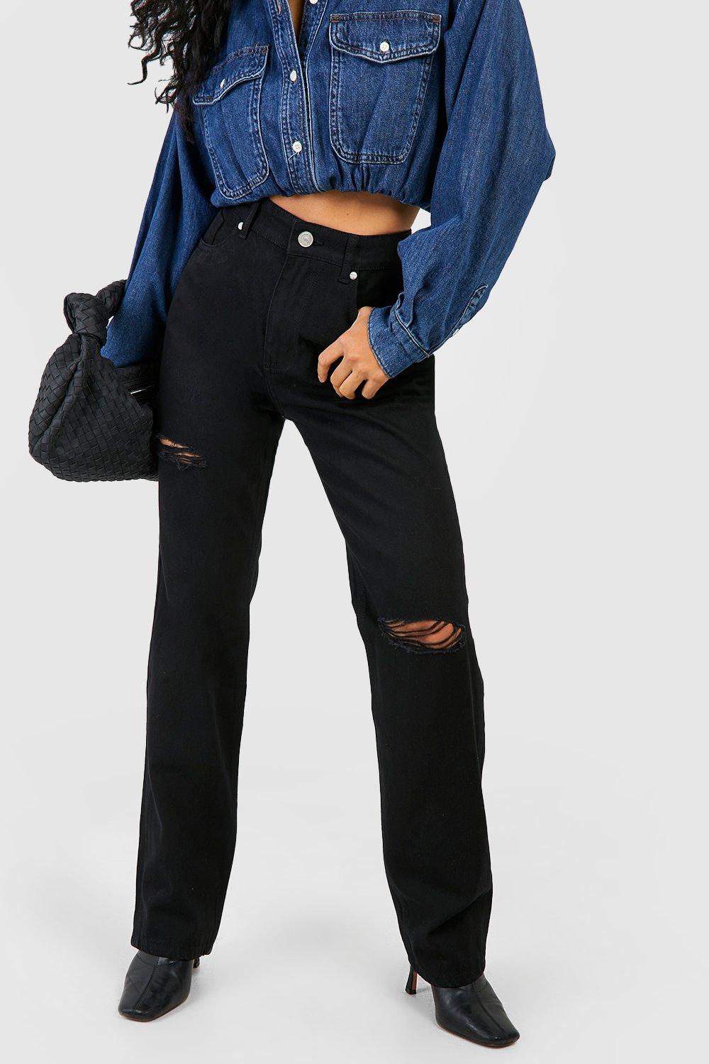 Ripped Straight Leg Jeans