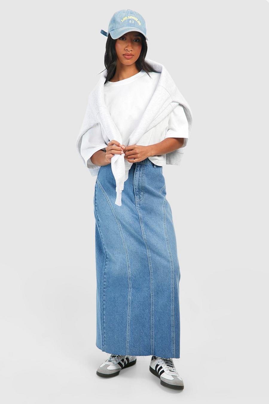 Blue Petite Curved Seam Detail Maxi Skirt 
