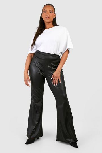 Plus Shiny High Waisted Flared Pants black