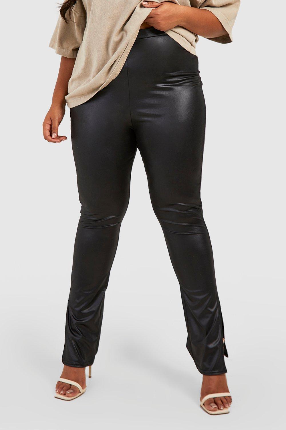 Black Faux Leather High Waisted Split Hem Leggings