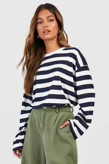 Navy Wide Sleeve Wide Stripe T-shirt