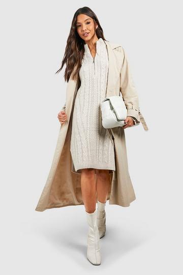 Half Zip Cable Knit Sweater Dress stone