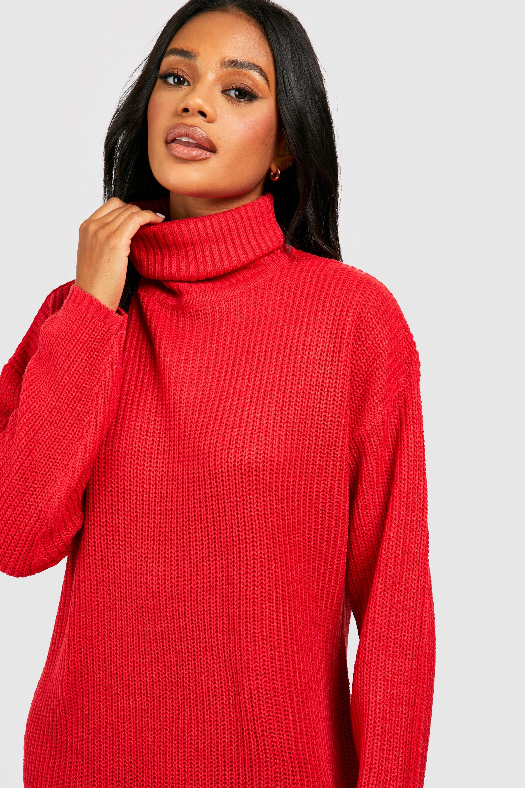 Ladies red cheap turtleneck sweater