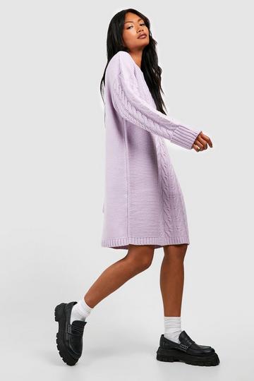 Lilac Purple Cable Knit Mini Sweater Dress