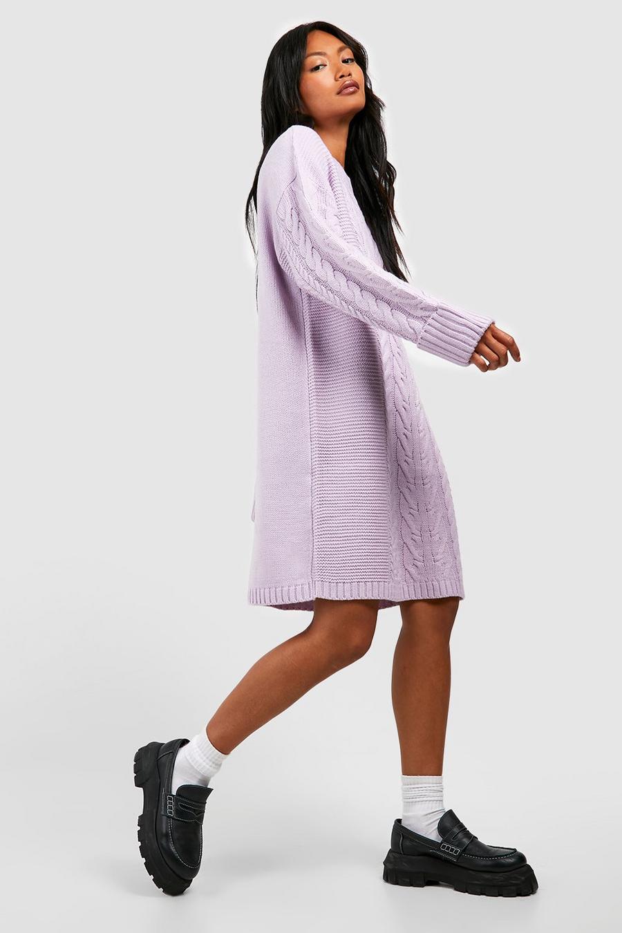 Lilac Cable Knit Mini Sweater Dress