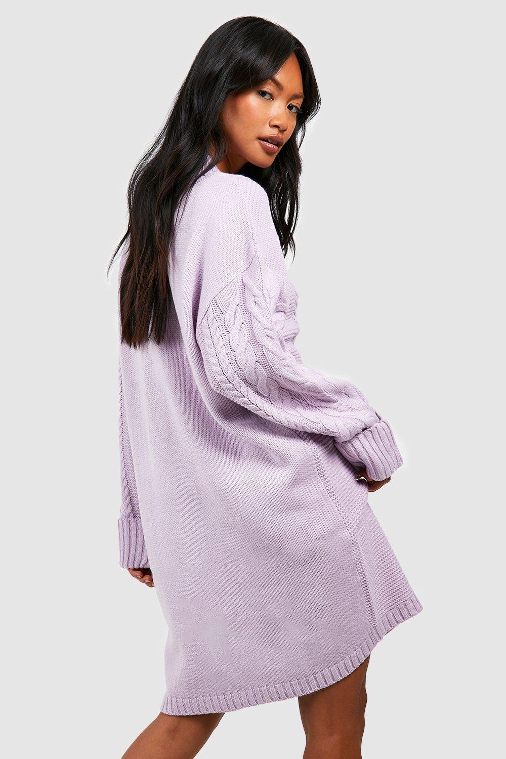 Mauve Cable Knit Sweater Dress