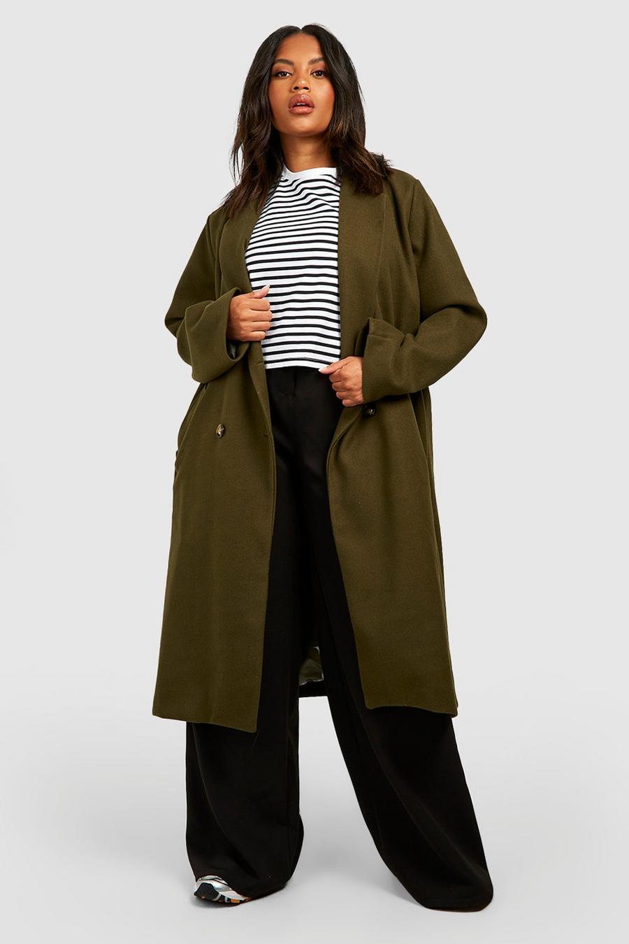 Khaki Plus Double Breasted Wool Look Coat image number 1