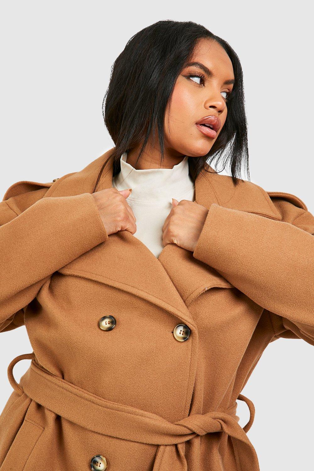 Boohoo hooded wool 2025 look belted coat