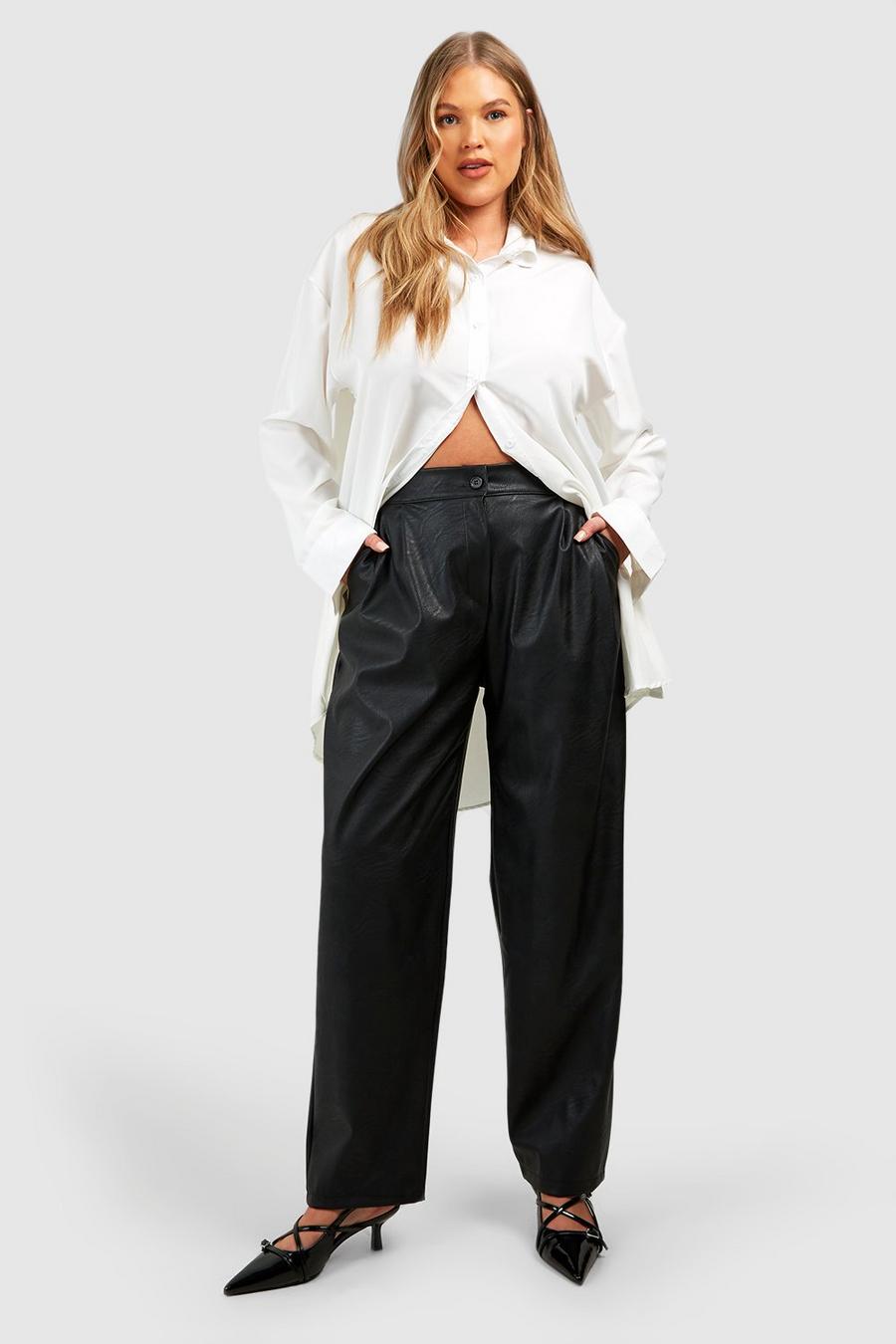 Black Plus Tapered Pu Trousers image number 1