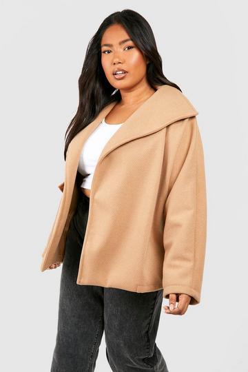 Camel Beige Grande taille - Manteau court effet laine