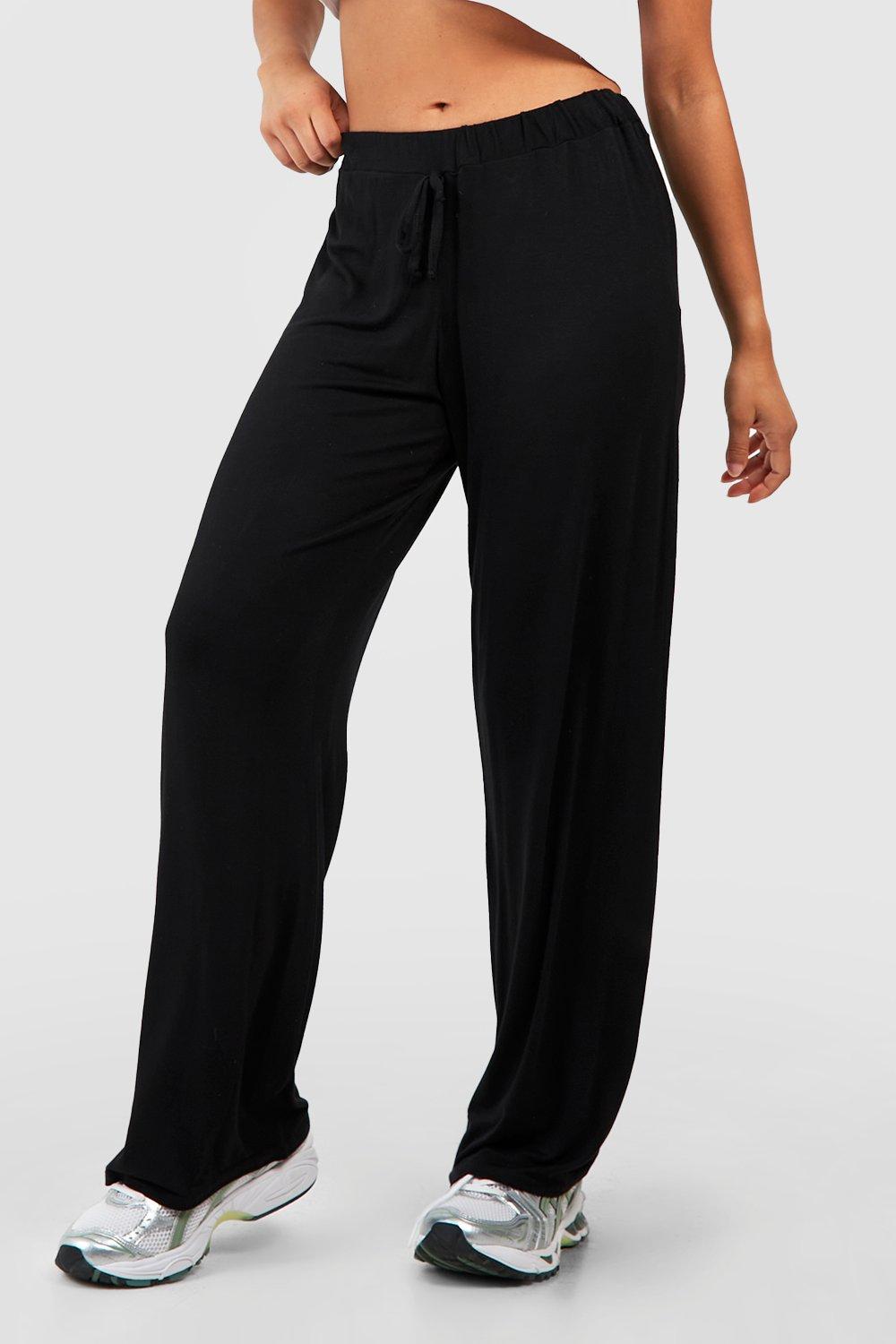 Women's Black Drawstring Wide Leg Trousers