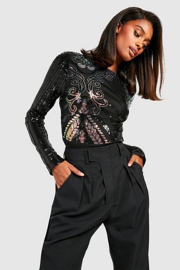 Demask Sequin Backless Bodysuit black