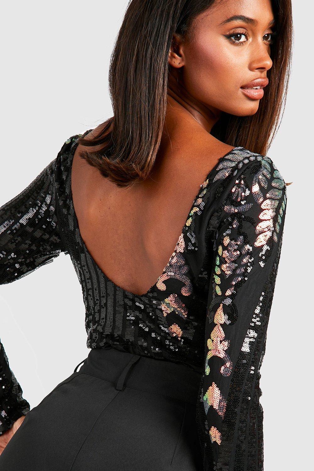 Women's Demask Sequin High Neck Bodysuit