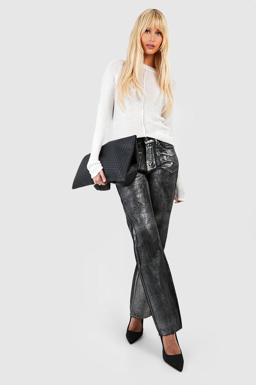 Black Metallic Coated Jeans